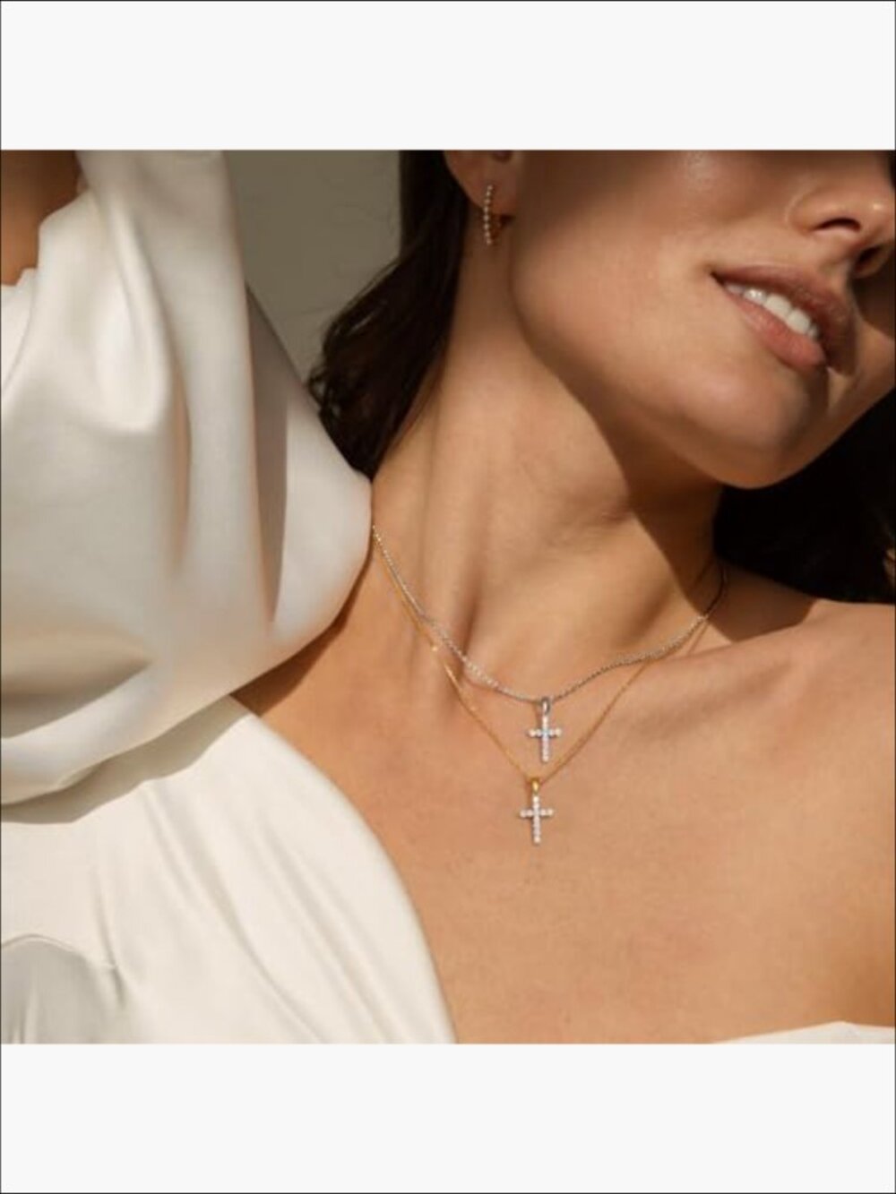 Moissanite Cross Pendant Necklace 14K Gold Plated Sterling Silver - Picture 2 of 7
